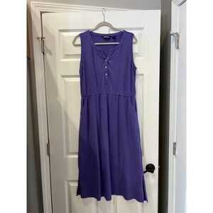 Lands' End Midi Dress Purple Cotton Modal Jersey Henley Sleeveless Sz M